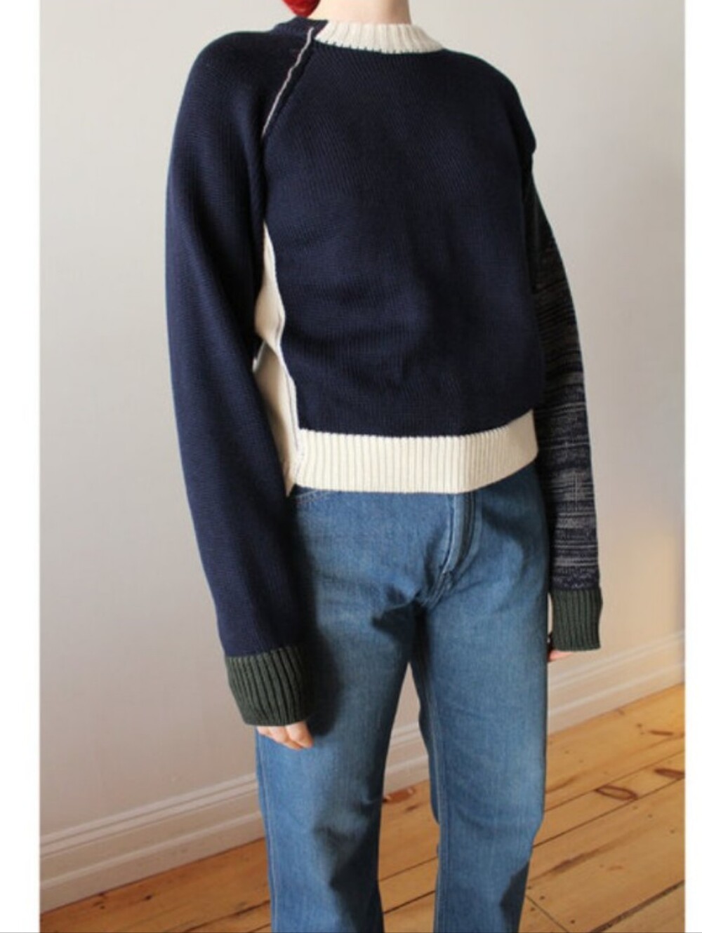 Lorod 100% Merino Wool Marled Sleeve Crewneck Sweater Size Small EUC
